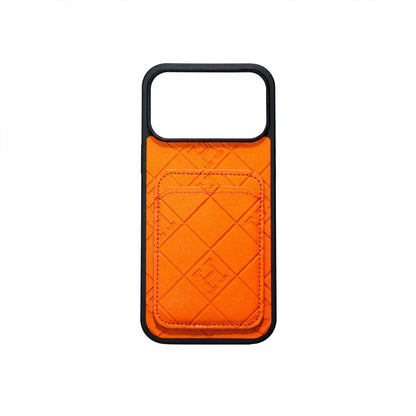 Stamped Leather H Phone Case With Card Holder  For iPhone 17 / 16 / 15 / 14