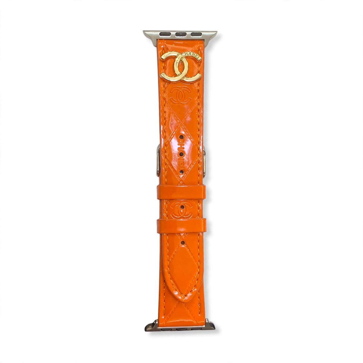 Glossy Leather Apple Watch Strap Luxury Metal Logo