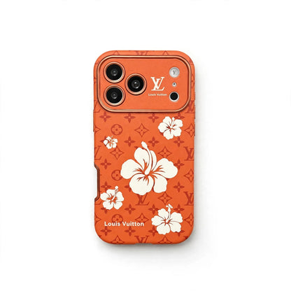 Orange Louis Vuitton Case Decorated with Beautiful Floral Patterns for iPhone 12-17 Series