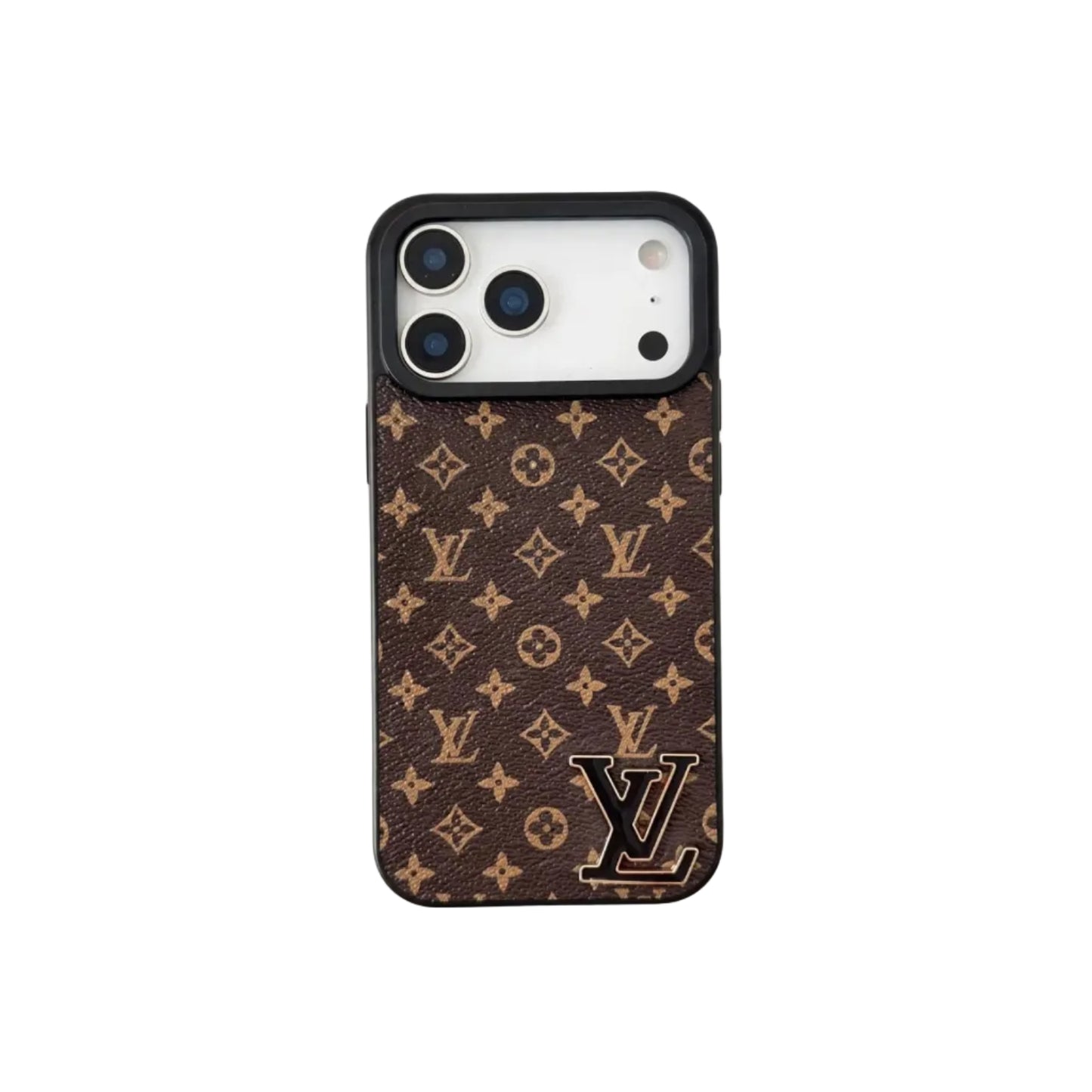 Luxury Brand Leather with Black Logo Phone Case for iPhone 13-17