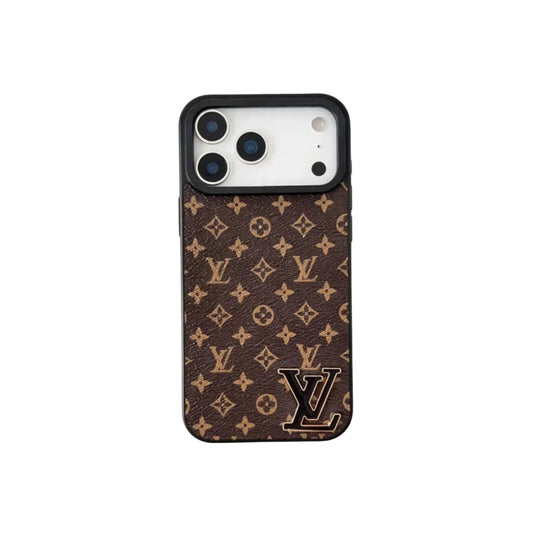 Luxury Brand Leather with Black Logo Phone Case for iPhone 13-17