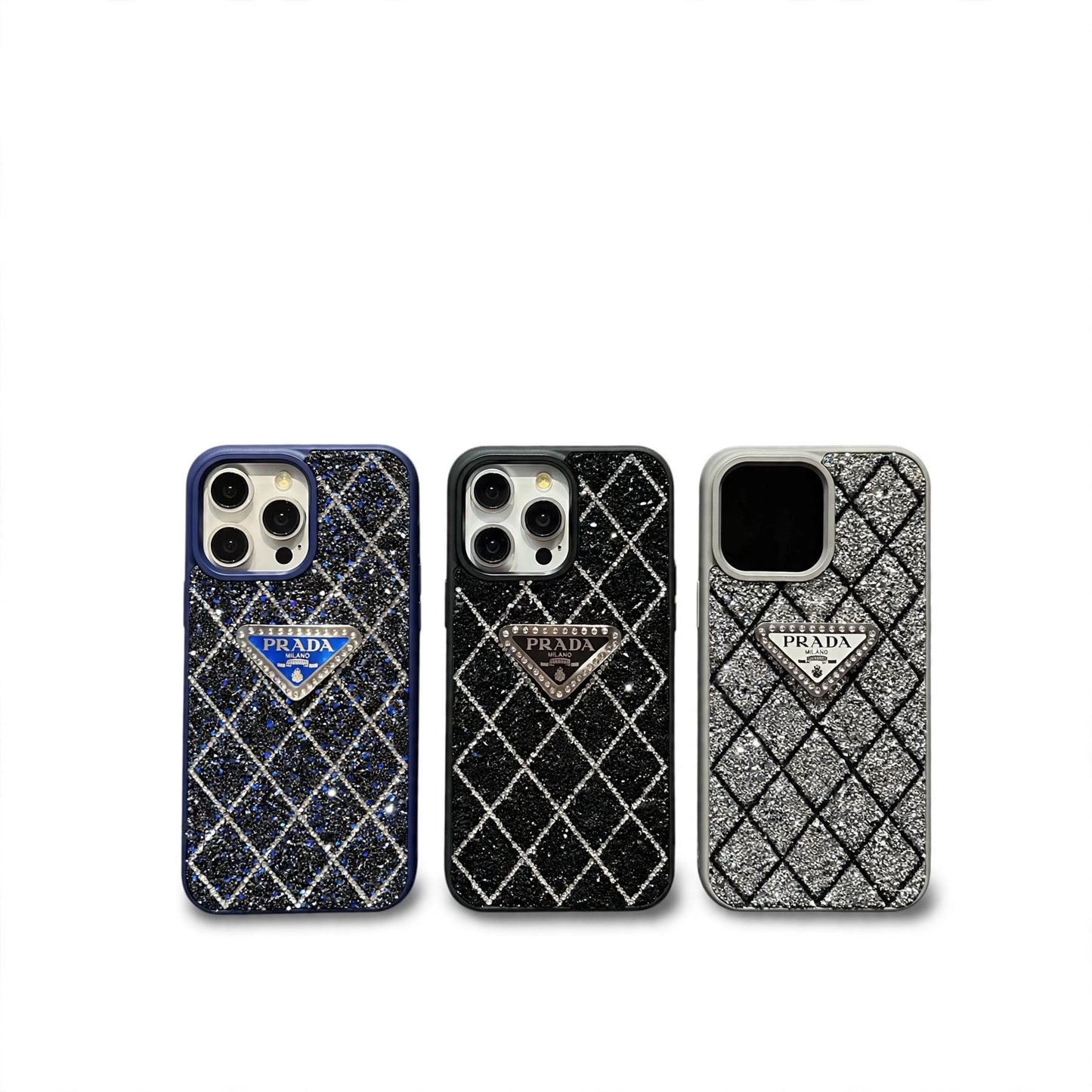 Prada Phone Case with Sparkling Rhinestones For iPhone 17/ 16 / 15 / 14