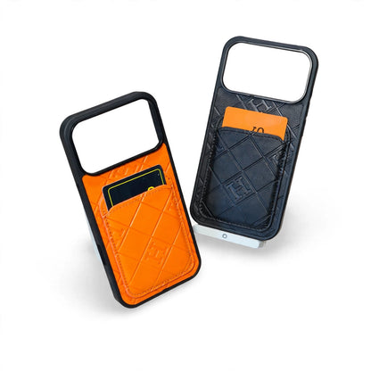 Stamped Leather H Phone Case With Card Holder  For iPhone 17 / 16 / 15 / 14