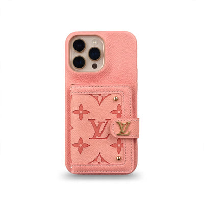 LV Luxury Leather Card Holder Phone Case for iPhone 14-16 Pro & Pro Max