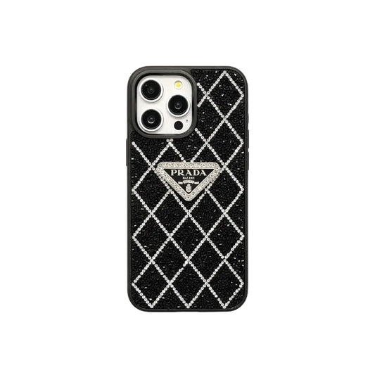 Prada Phone Case with Sparkling Rhinestones For iPhone 17/ 16 / 15 / 14