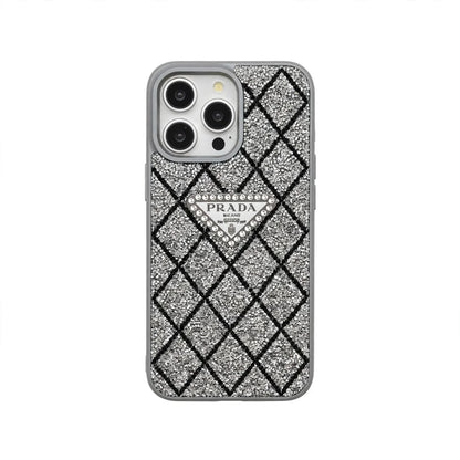 Prada Phone Case with Sparkling Rhinestones For iPhone 17/ 16 / 15 / 14
