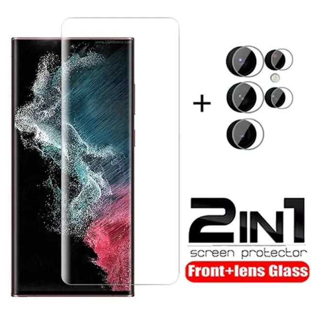 2in1 Protective Glass Camera Protector Film Tempered Glass For Samsung S22 - theroxymob