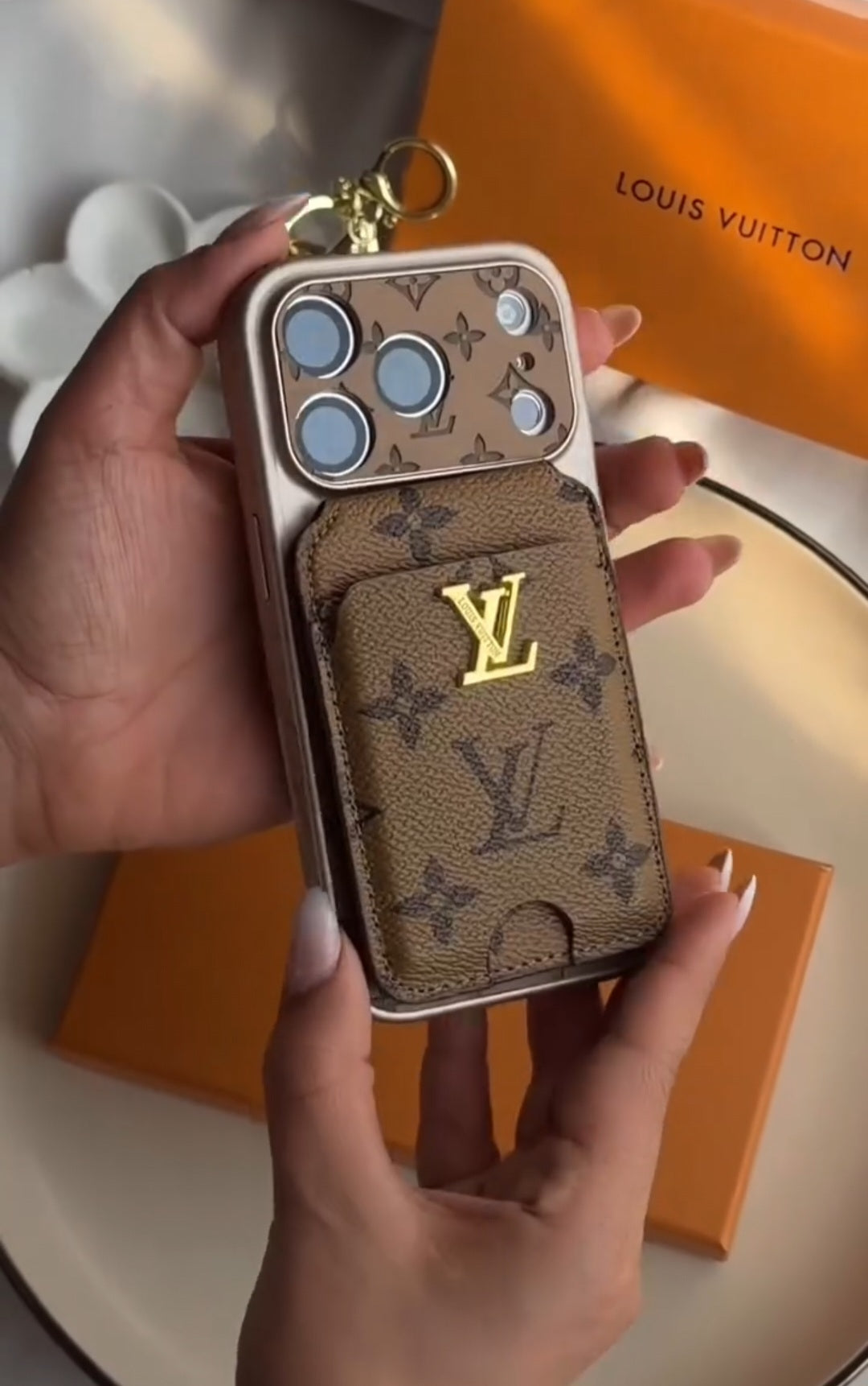 Classic Leather Monogram Phone Case With magnetic Wallet for iPhone 12-18 Pro & Pro Max