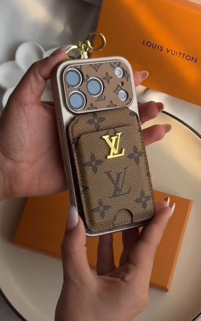 Classic Leather Monogram Phone Case With magnetic Wallet for iPhone 12-18 Pro & Pro Max