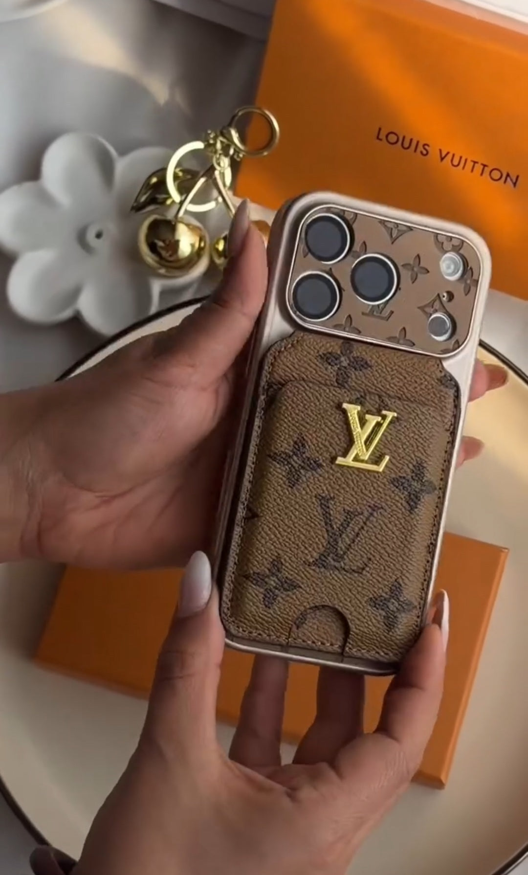 Classic Leather Monogram Phone Case With magnetic Wallet for iPhone 12-18 Pro & Pro Max