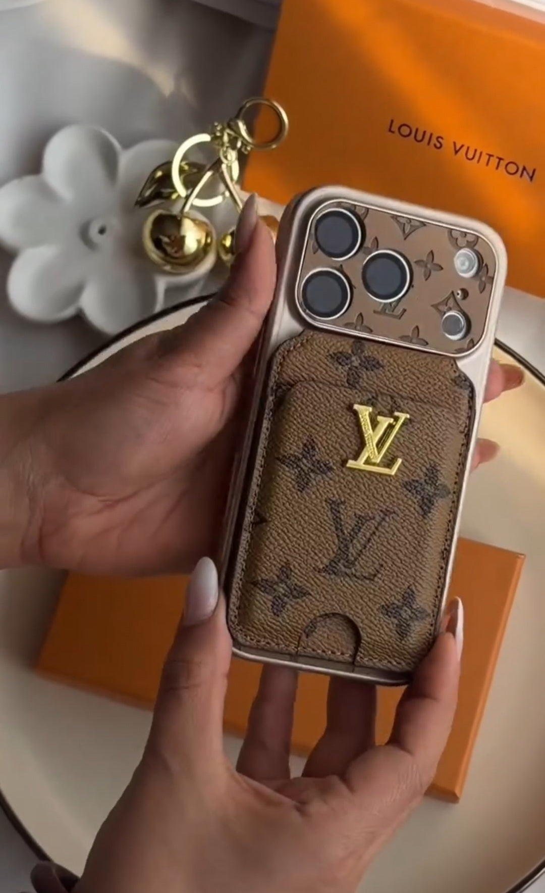 Classic Leather Monogram Phone Case With magnetic Wallet for iPhone 12-18 Pro & Pro Max