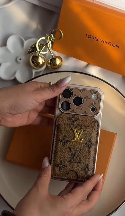 Classic Leather Monogram Phone Case With magnetic Wallet for iPhone 12-18 Pro & Pro Max