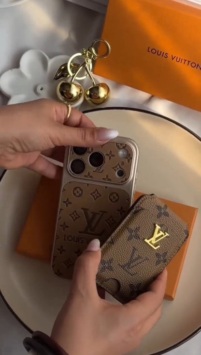 Classic Leather Monogram Phone Case With magnetic Wallet for iPhone 12-18 Pro & Pro Max