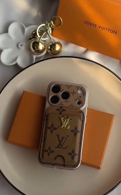 Classic Leather Monogram Phone Case With magnetic Wallet for iPhone 12-18 Pro & Pro Max