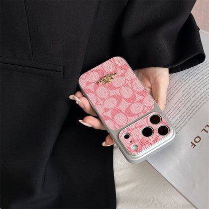 Premium Embossed Leather Phone Case with Gold Emblem For iPhone 13-17 with Gold Logo