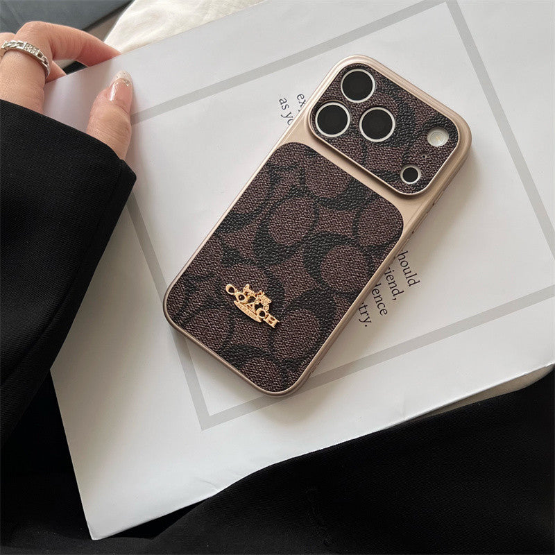 Premium Embossed Leather Phone Case with Gold Emblem For iPhone 13-17 with Gold Logo