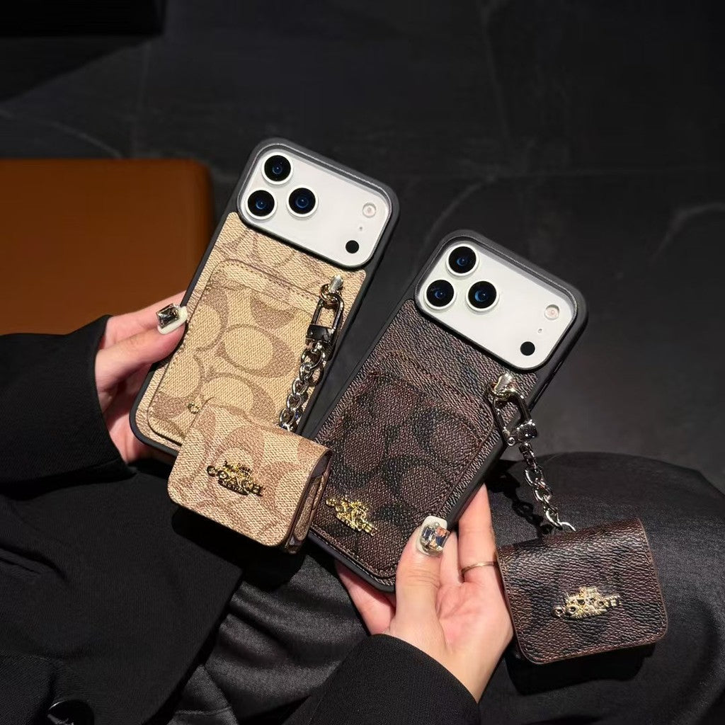 Luxury COACH Leather with Card Wallet Slot For iPhone 12-17 Series
