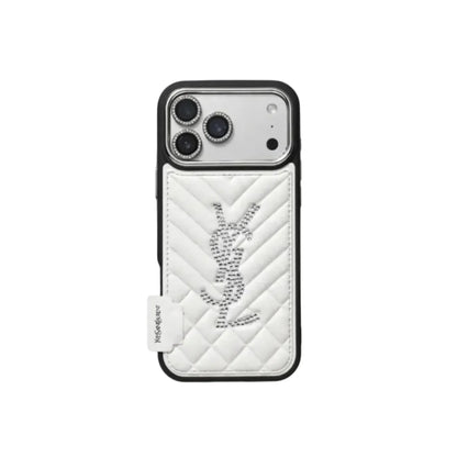 Luxury Rhinestone Quilted Leather Phone Case For iPhone 13-17